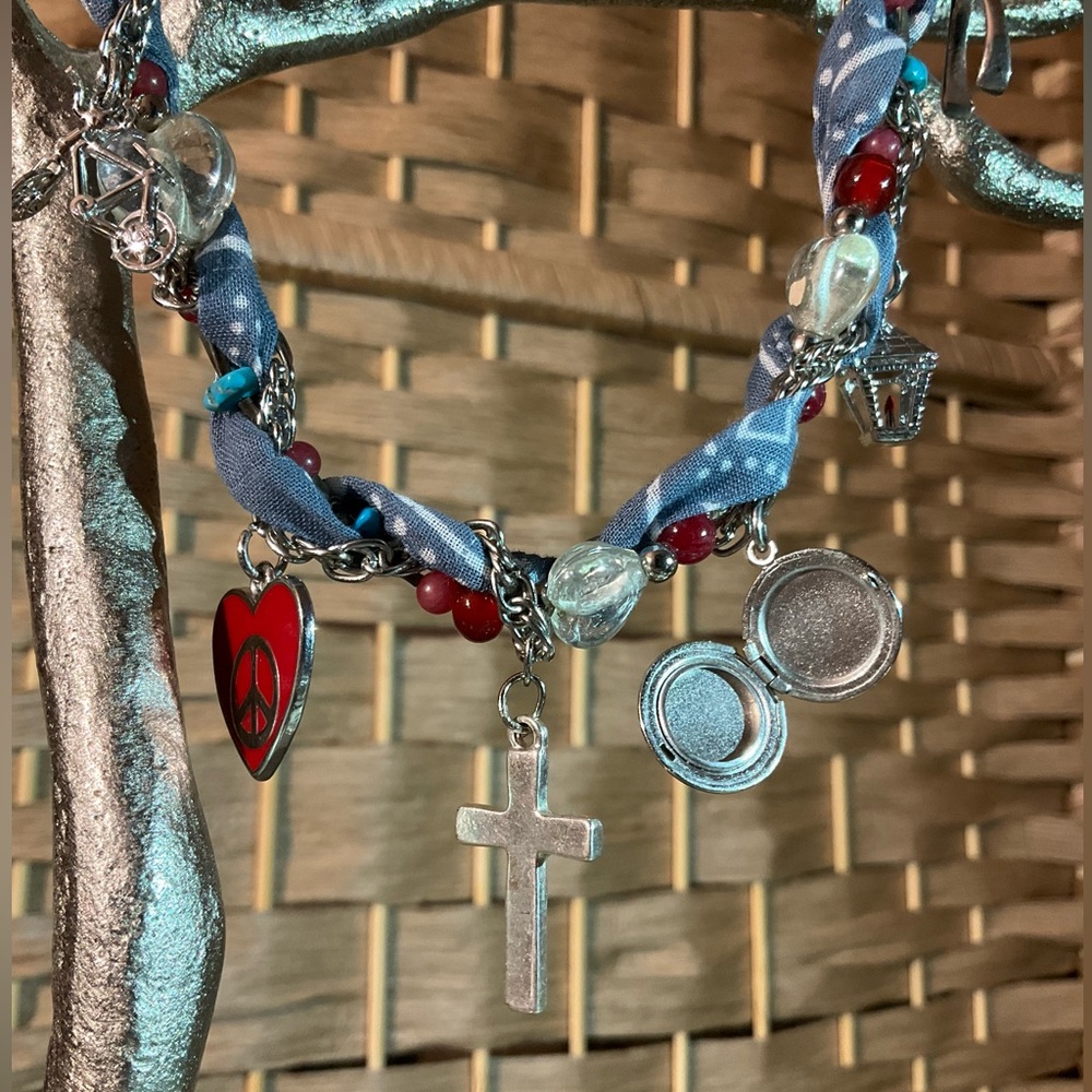 Handcrafted Bandana Reclaimed Charm Necklace - Picture 6 of 6